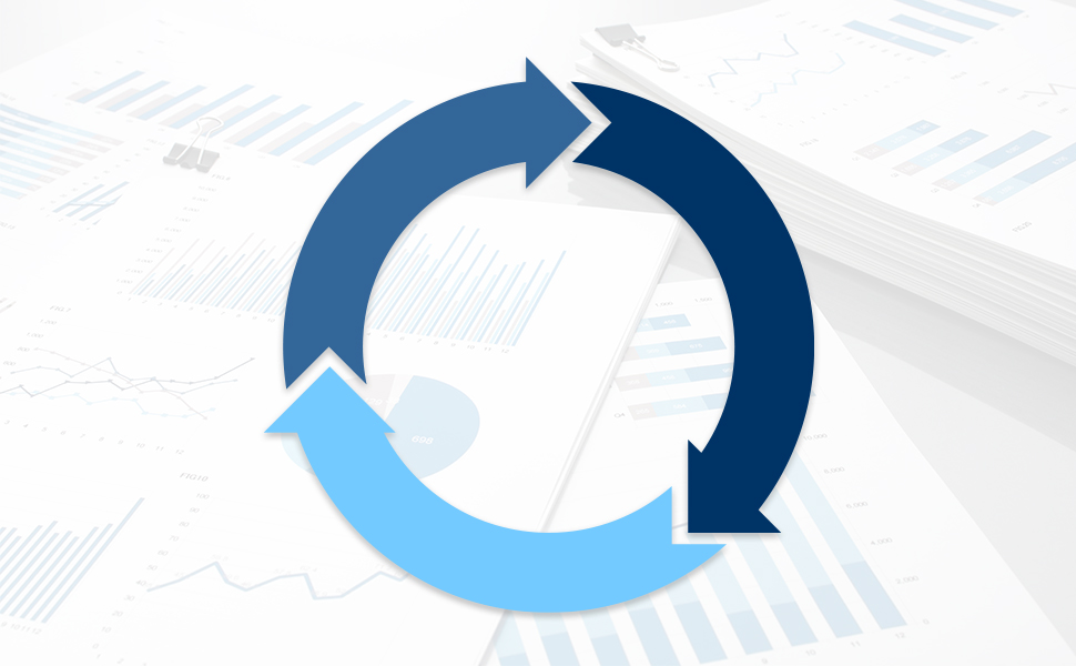 An illustration of a cycle wheel and financial documents